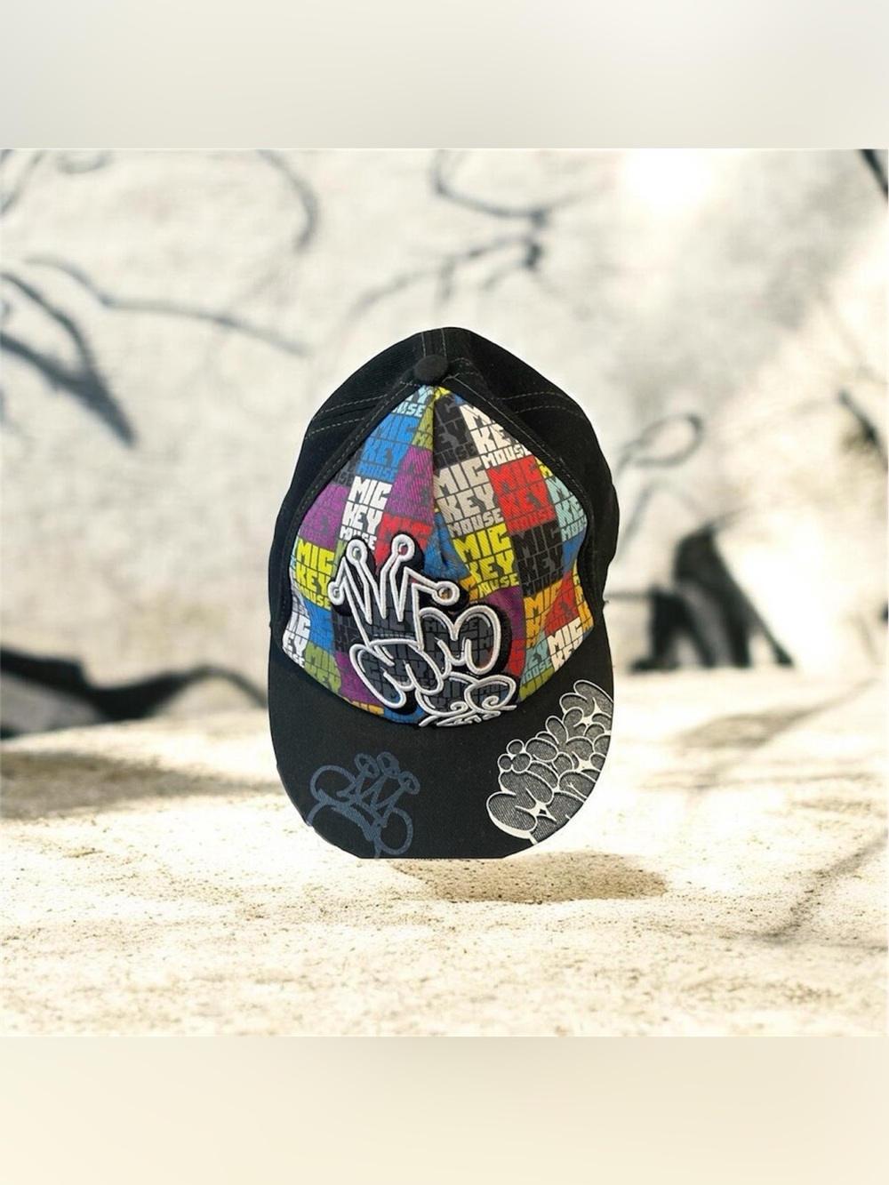 Disney Parks Mickey Mouse Graffiti Snapback Hat Adult One Size Black Colorblock